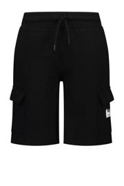 thumbnail: Zwarte jongens Vingino cargo short Rido van sweat materiaal met elastische tailleband met koord en effen