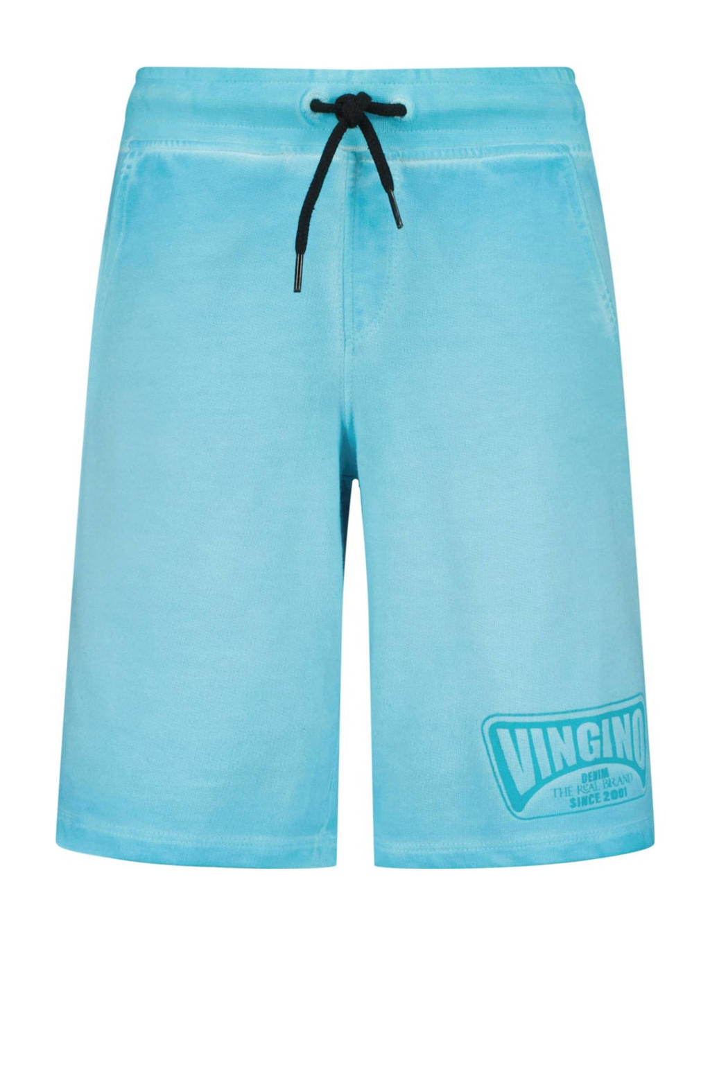 Blauwe jongens Vingino sweatshort Rames van katoen met elastische tailleband met koord en logo dessin