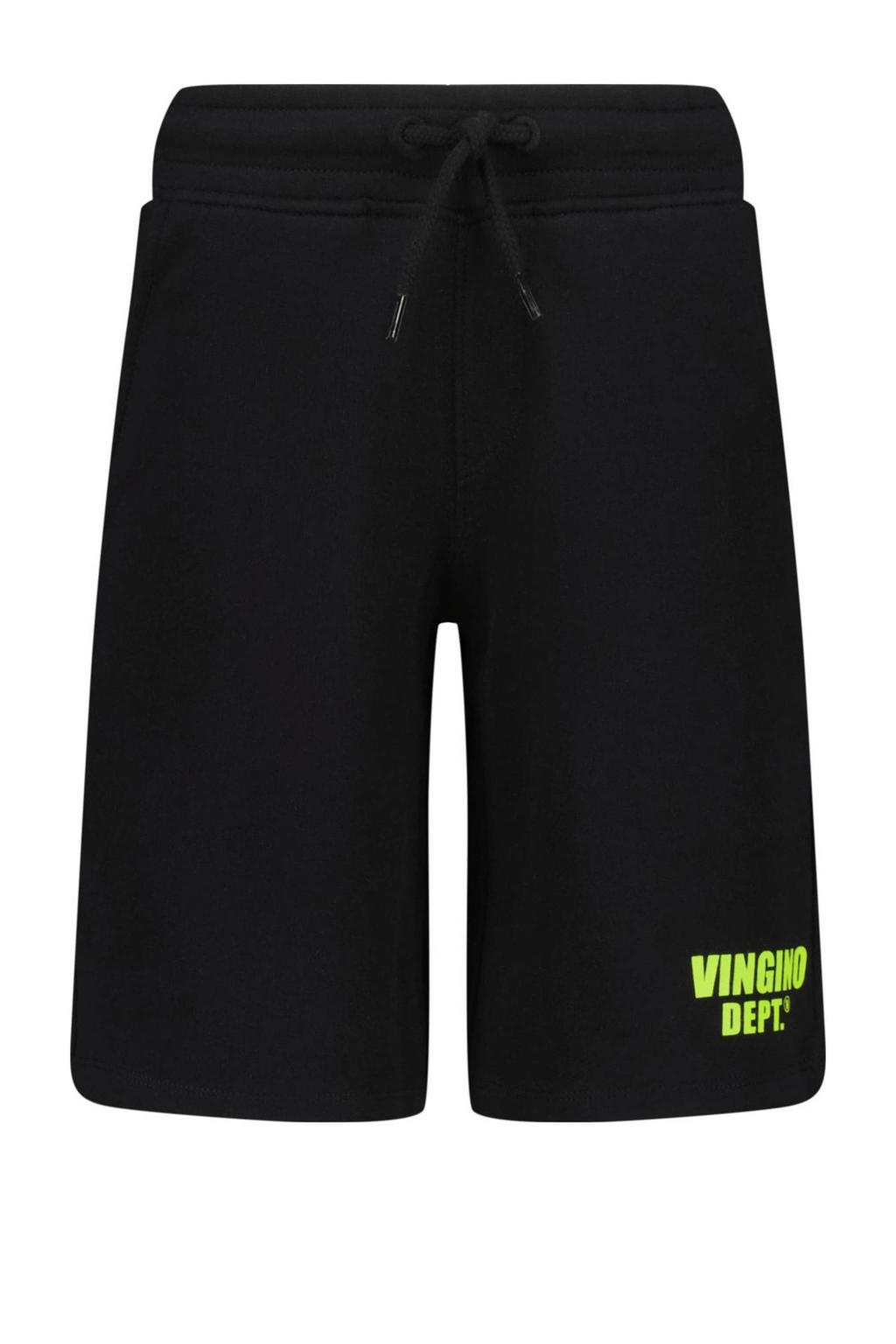 Zwarte jongens Vingino sweatshort Ramto van katoen met elastische tailleband met koord en logo dessin