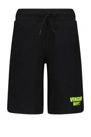 thumbnail: Zwarte jongens Vingino sweatshort Ramto van katoen met elastische tailleband met koord en logo dessin