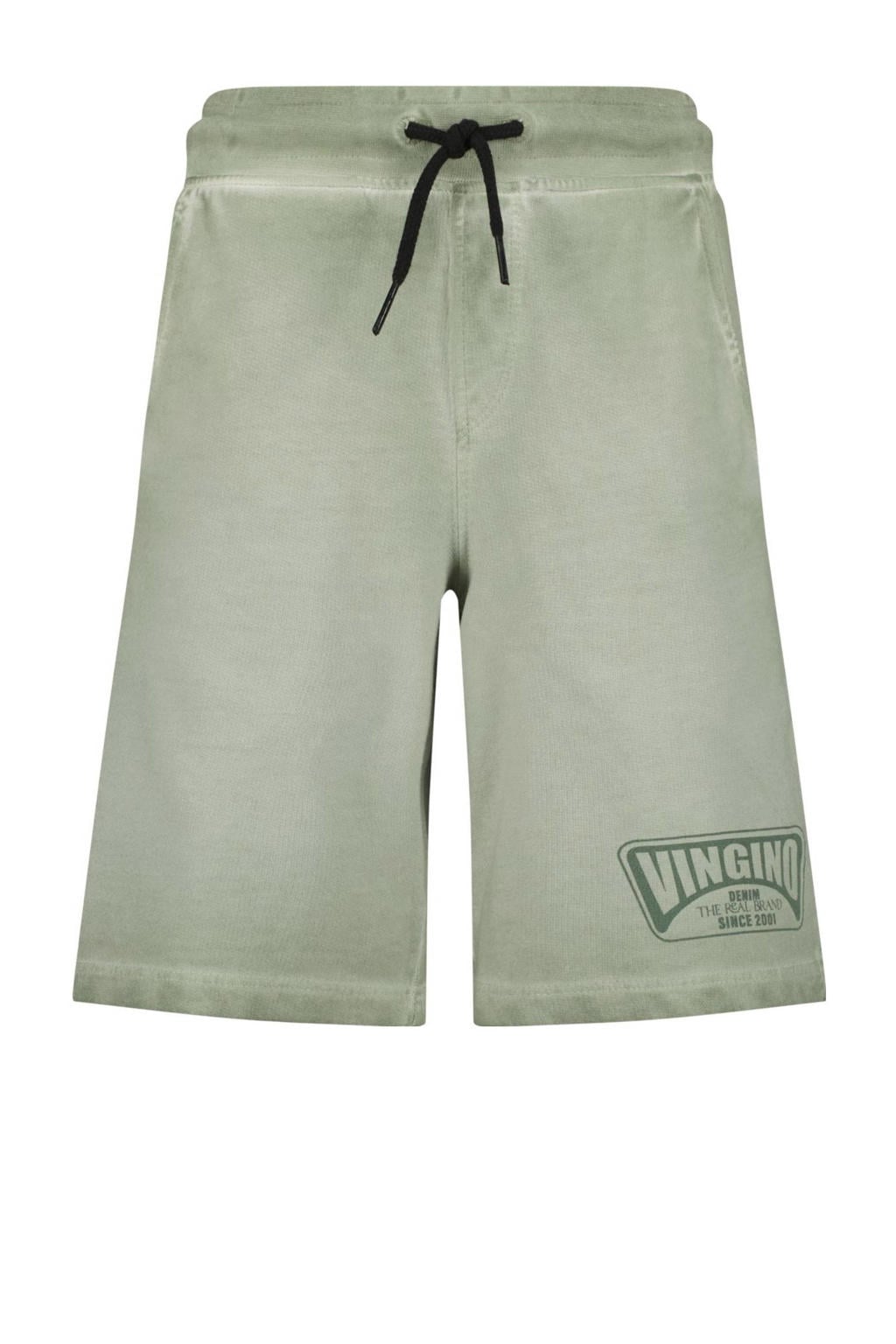 Groene jongens Vingino sweatshort Rames van katoen met elastische tailleband met koord en logo dessin