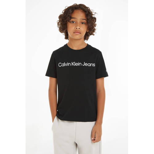 Calvin Klein T-shirt met tekst zwart Jongens Meisjes Katoen Ronde hals 104
