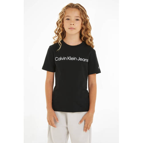 Calvin Klein T-shirt met tekst zwart Jongens Meisjes Katoen Ronde hals 128