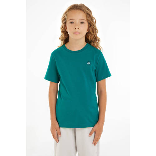 Calvin Klein T-shirt petrol Blauw Jongens Meisjes Katoen Ronde hals Effen 104
