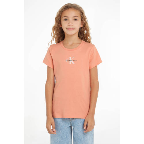 Calvin Klein T-shirt met logo lichtoranje Meisjes Katoen Ronde hals Logo 128