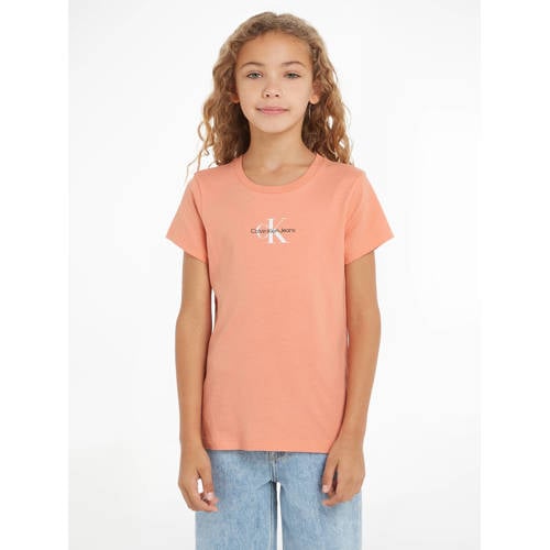 Calvin Klein T-shirt met logo lichtoranje Meisjes Katoen Ronde hals Logo 128