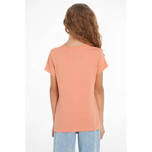 Calvin Klein T-shirt met logo lichtoranje Meisjes Katoen Ronde hals Logo 128