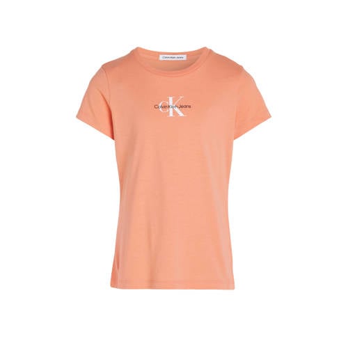 Calvin Klein T-shirt met logo lichtoranje Meisjes Katoen Ronde hals Logo