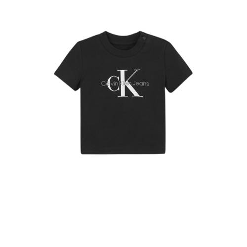 Calvin Klein baby T-shirt met logo zwart Jongens/Meisjes Stretchkatoen Ronde hals