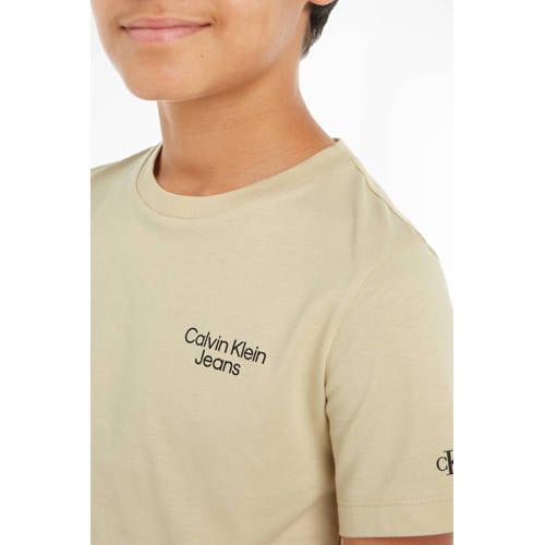 Calvin Klein T-shirt beige Jongens Katoen Ronde hals Effen 128