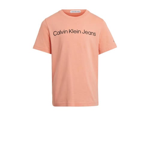 Calvin Klein T-shirt met tekst lichtoranje Jongens/Meisjes Katoen Ronde hals - 152