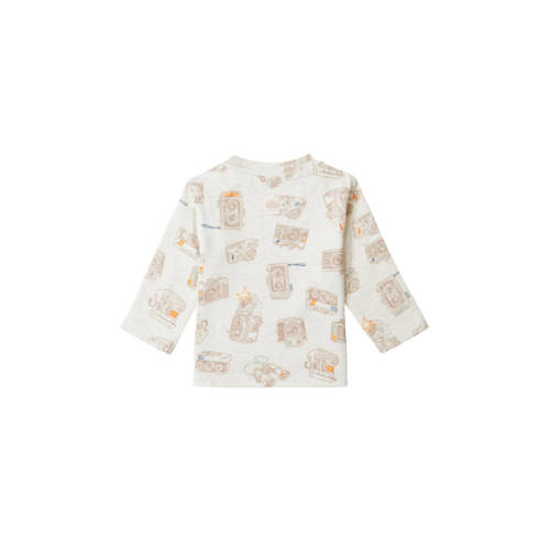 Noppies baby longsleeve Baxton met all over print beige Jongens Stretchkatoen Ronde hals 50