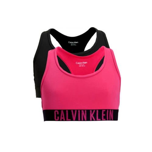 Calvin Klein bh top - set van 2 roze/zwart Meisjes Stretchkatoen Effen