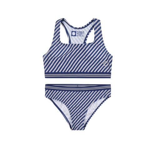Tumble 'n Dry crop bikini Sol donkerblauw/lichtroze Meisjes Polyester Streep - 110/116