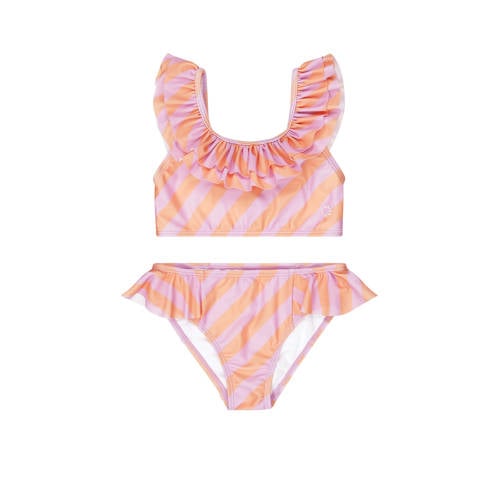 Tumble 'n Dry crop bikini Sundown met ruches oranje/roze Meisjes Gerecycled polyester