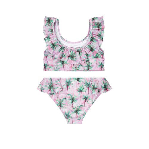 Tumble 'n Dry crop bikini Sunkissed met ruches roze groen Meisjes Gerecycled polyester 110 116