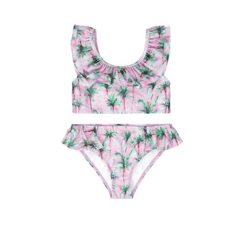 Tumble 'n Dry crop bikini Sunkissed met ruches roze/groen Meisjes Gerecycled polyester