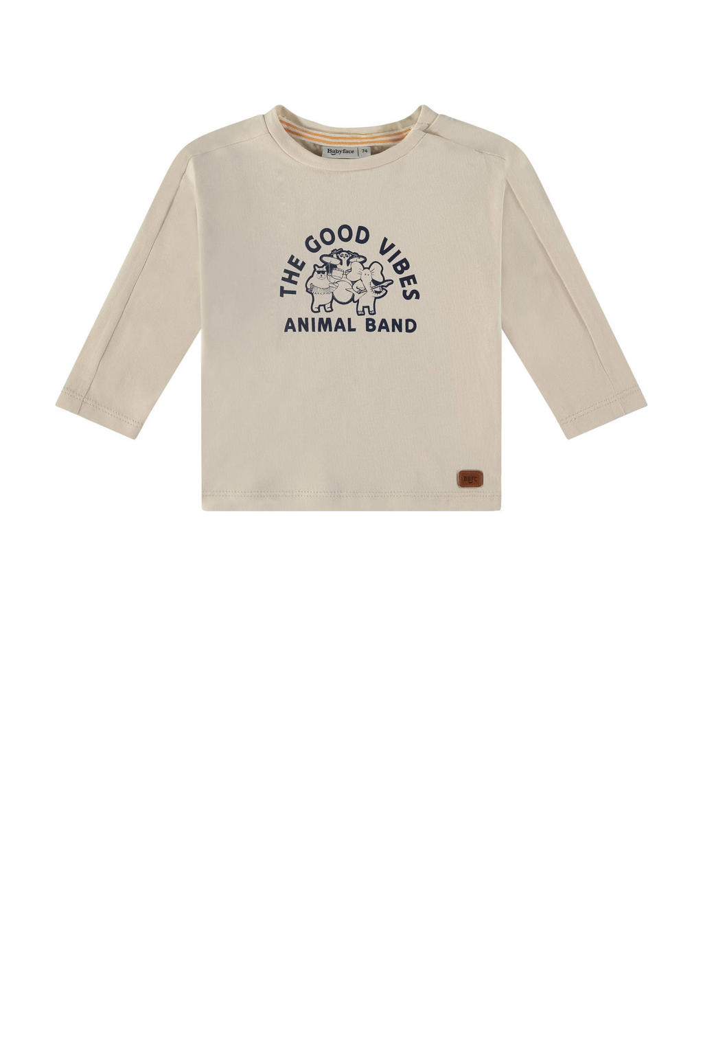 Ecru jongens Babyface baby longsleeve van stretchkatoen met printopdruk, lange mouwen, ronde hals en drukknoopsluiting