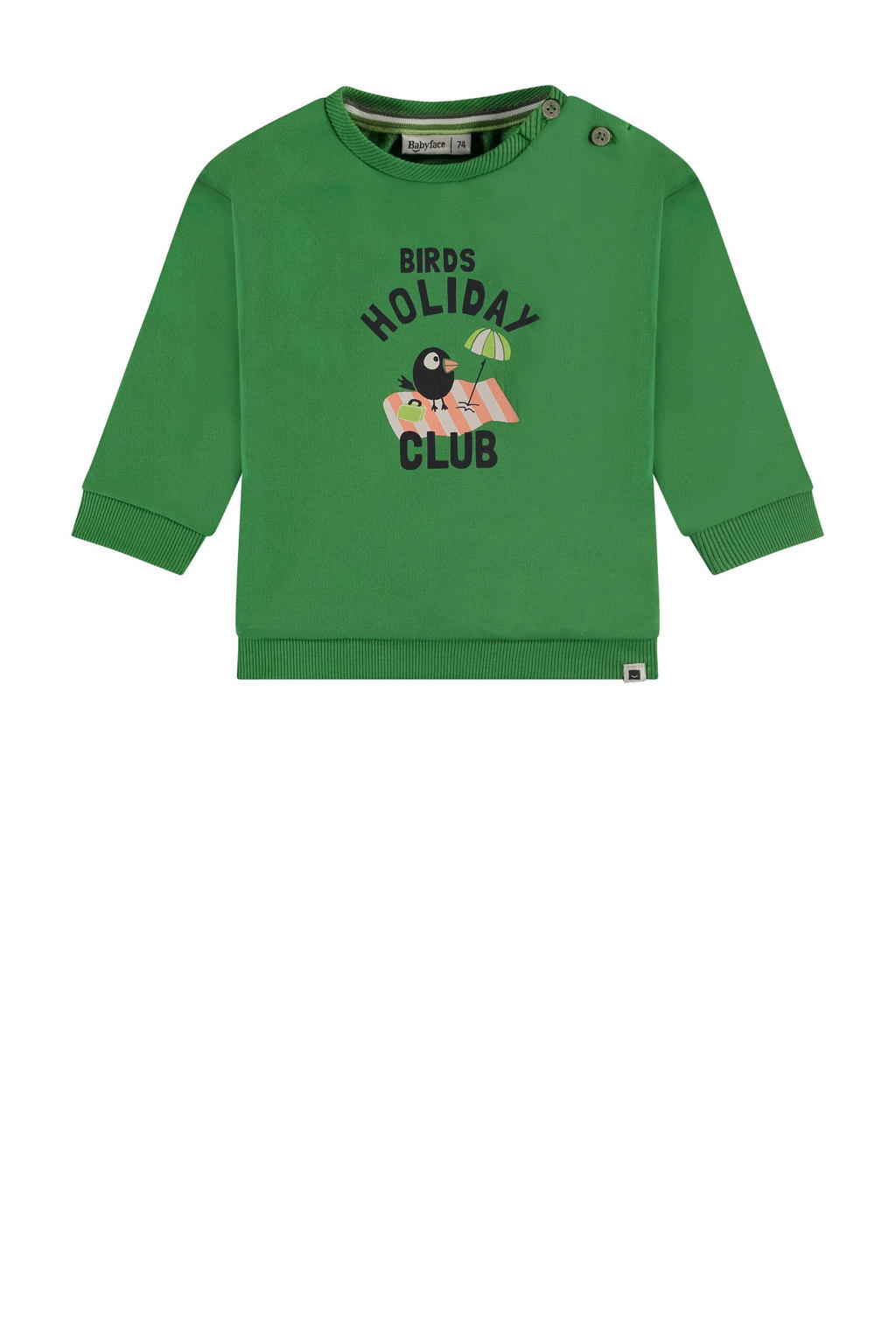Groene jongens Babyface baby trui van stretchkatoen met printopdruk, lange mouwen, ronde hals en drukknoopsluiting