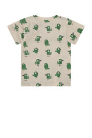 thumbnail: Ecru en groene jongens Babyface baby T-shirt van stretchkatoen met korte mouwen, ronde hals en drukknoopsluiting