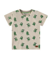 thumbnail: Ecru en groene jongens Babyface baby T-shirt van stretchkatoen met korte mouwen, ronde hals en drukknoopsluiting
