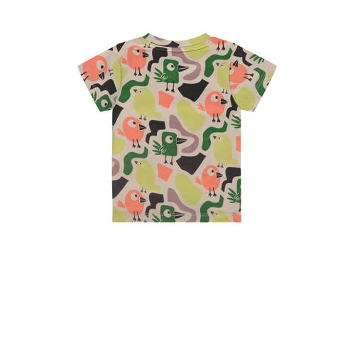 Babyface baby T-shirt met all over print groen roze ecru Jongens Stretchkatoen Ronde hals 56