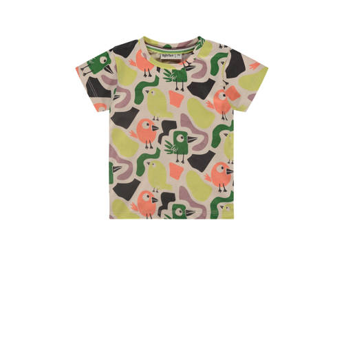 Babyface baby T-shirt met all over print groen/roze/ecru Jongens Stretchkatoen Ronde hals