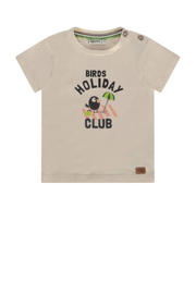 thumbnail: Ecru jongens Babyface baby T-shirt van stretchkatoen met printopdruk, korte mouwen, ronde hals en drukknoopsluiting