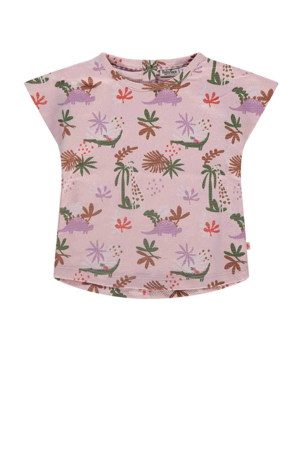 Roze meisjes Babyface baby T-shirt van stretchkatoen met korte mouwen, ronde hals en drukknoopsluiting