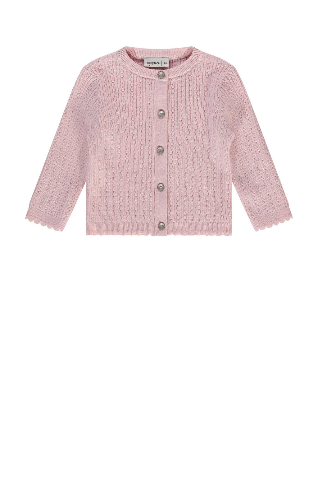 Roze meisjes Babyface baby fijngebreid vest van katoen met effen, lange mouwen, ronde hals en knoopsluiting