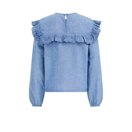 WE Fashion Blue Ridge top met borduursels blauw Meisjes Katoen Ronde hals 98 104