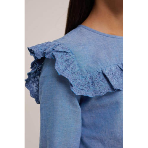 WE Fashion Blue Ridge top met borduursels blauw Meisjes Katoen Ronde hals 98 104