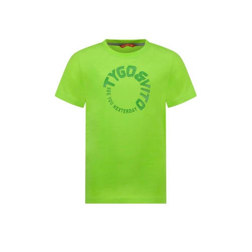 TYGO & vito T-shirt James met logo neongroen Jongens Polyester Ronde hals