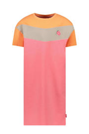 thumbnail: Roze, oranje en zandkleurige meisjes TYGO & vito sweatjurk Nelly met meerkleurige print, korte mouwen en ronde hals