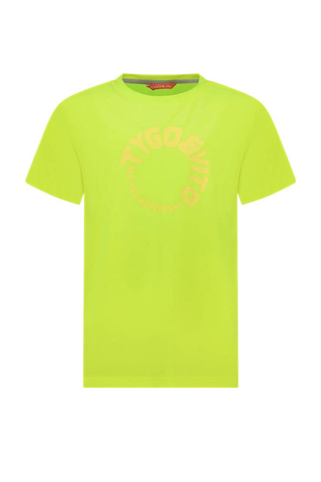 Gele jongens TYGO & vito T-shirt James van polyester met logo dessin, korte mouwen en ronde hals