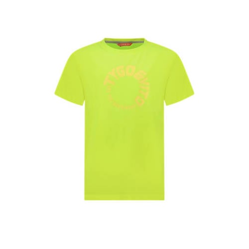 TYGO & vito T-shirt James met logo neongeel Jongens Polyester Ronde hals - 110/116