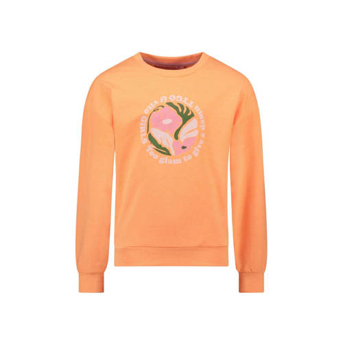 TYGO & vito sweater Noë met printopdruk neon oranje Printopdruk