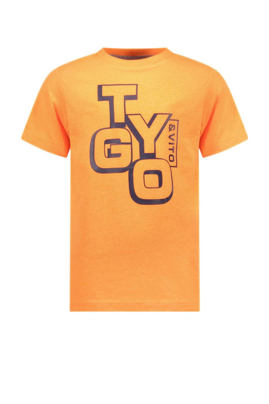 Oranje jongens TYGO & vito T-shirt James van polyester met korte mouwen en ronde hals