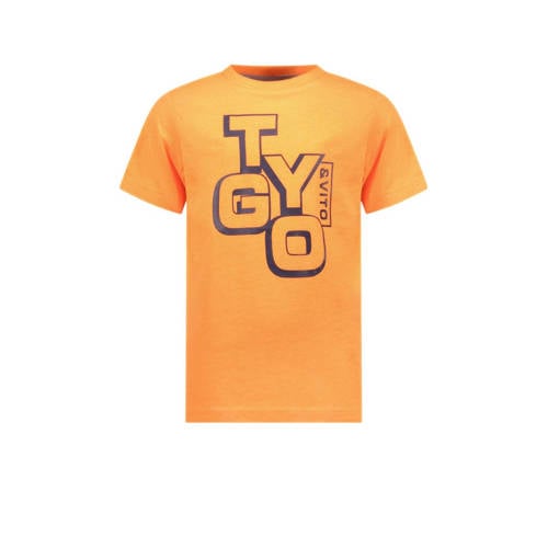 TYGO & vito T-shirt James met printopdruk neon oranje Jongens Polyester Ronde hals