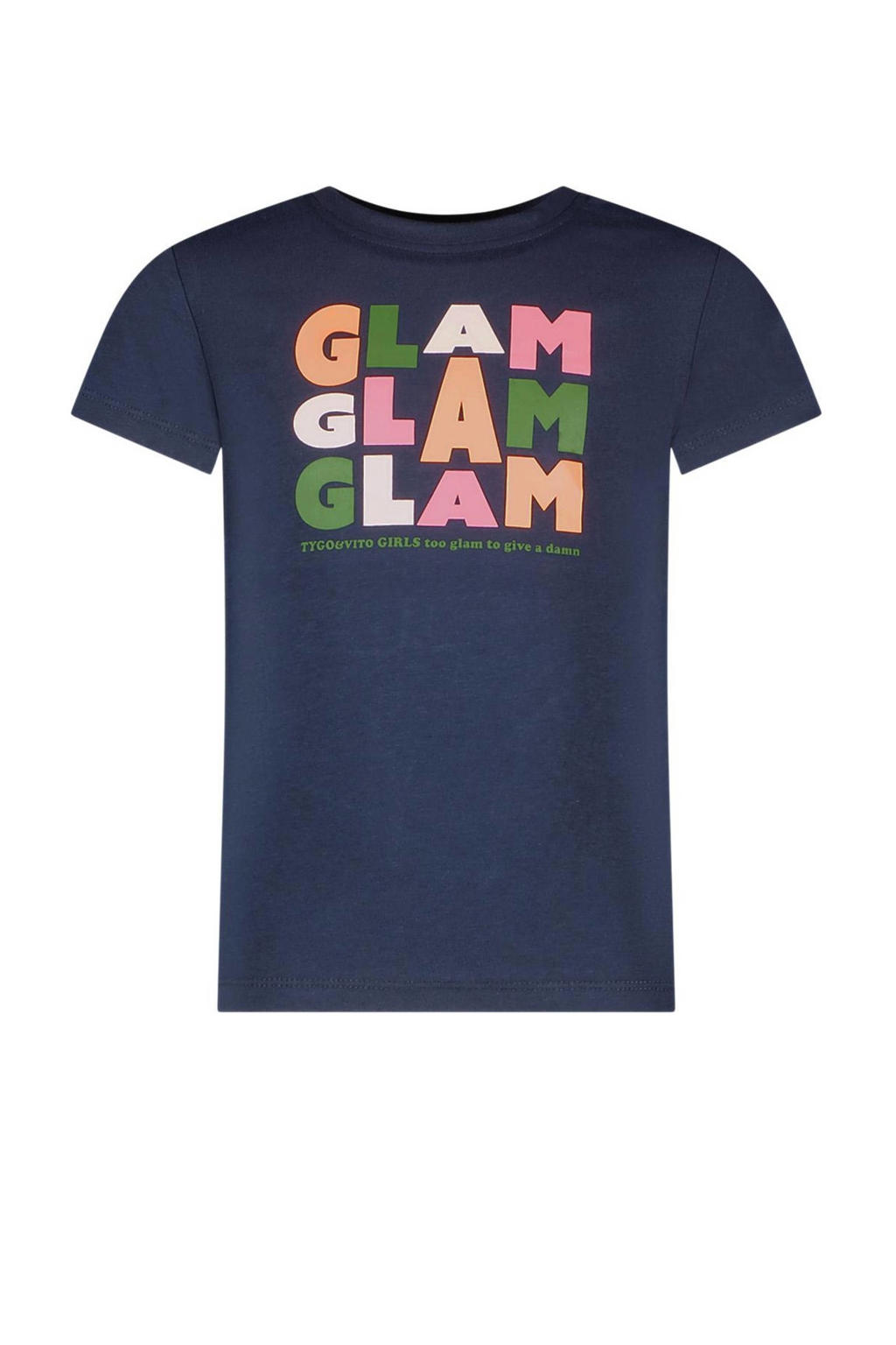 Blauwe meisjes TYGO & vito T-shirt Jayla van katoen met tekst print, korte mouwen en ronde hals