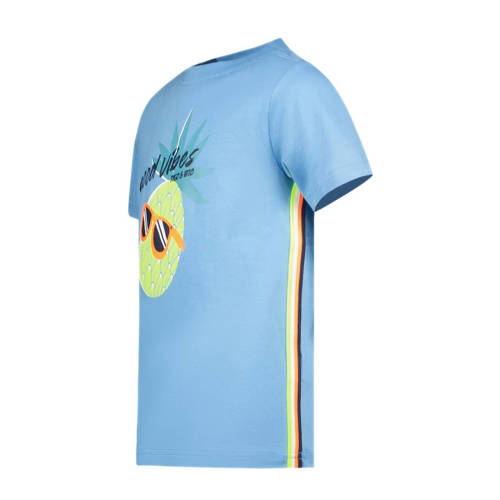 TYGO & vito T-shirt Wessel met contrastbies helderblauw Jongens Stretchkatoen Ronde hals 92