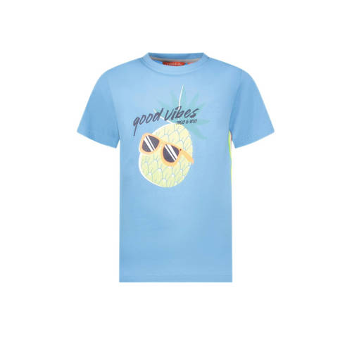 TYGO & vito T-shirt Wessel met contrastbies helderblauw Jongens Stretchkatoen Ronde hals