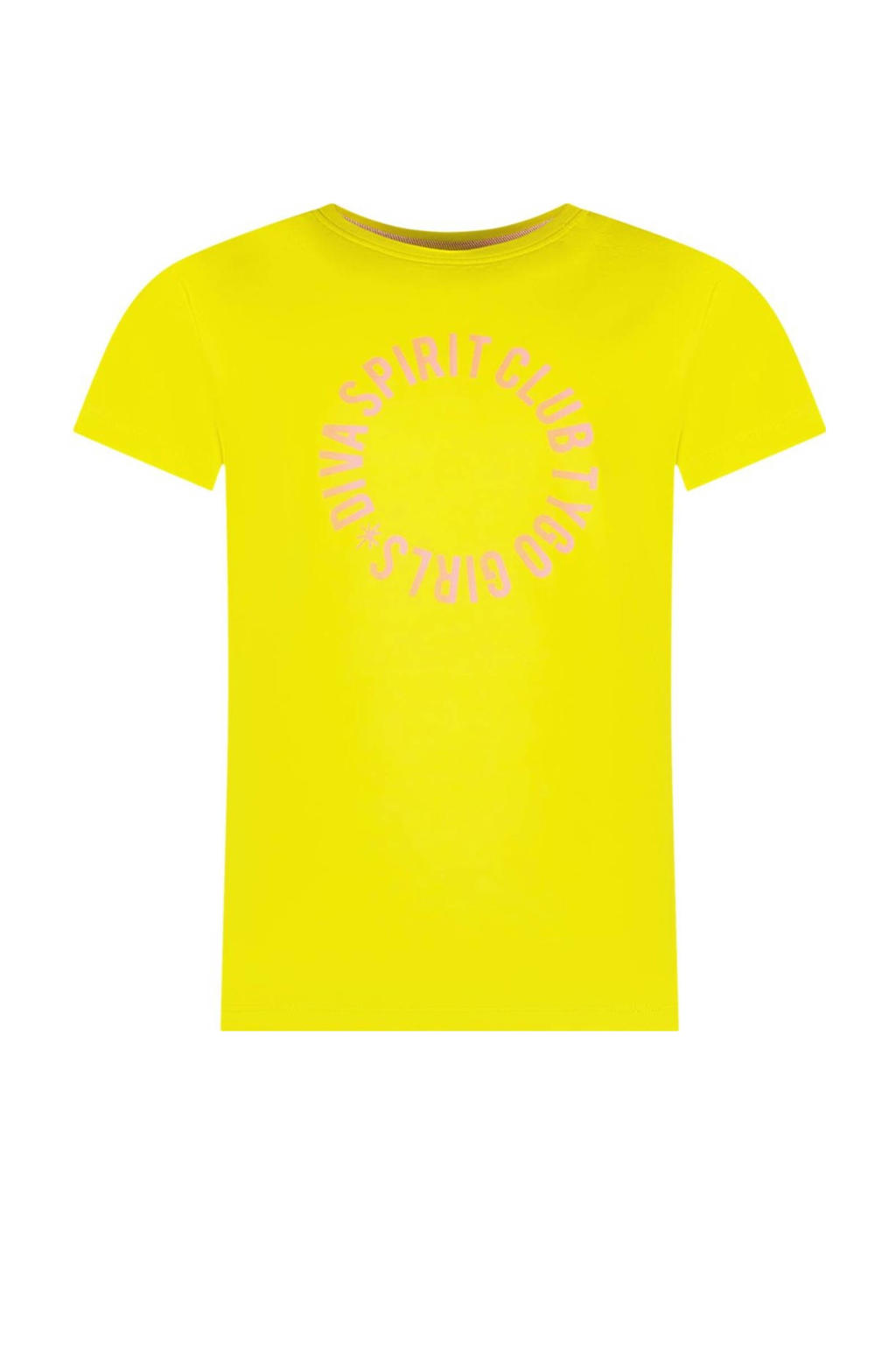 Gele meisjes TYGO & vito T-shirt Jayla van katoen met tekst print, korte mouwen en ronde hals