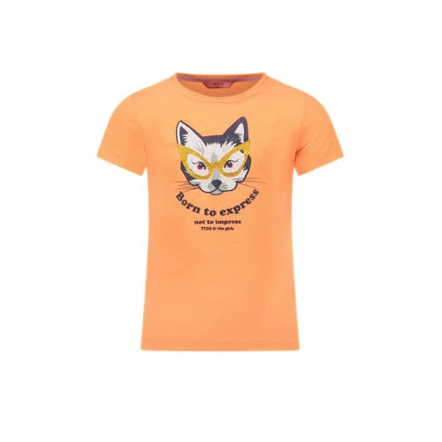 TYGO & vito T-shirt met printopdruk koraal Oranje Meisjes Polyester Ronde hals