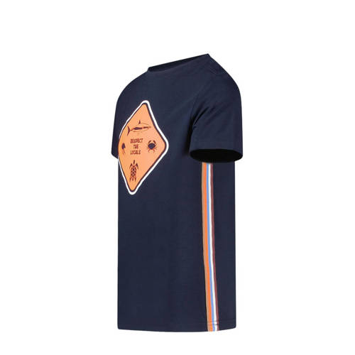 TYGO & vito T-shirt Wessel met printopdruk donkerblauw oranje Jongens Katoen Ronde hals 110 116