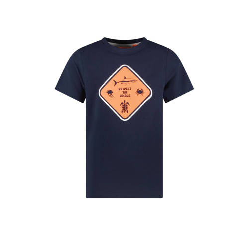 TYGO & vito T-shirt Wessel met printopdruk donkerblauw/oranje Jongens Katoen Ronde hals