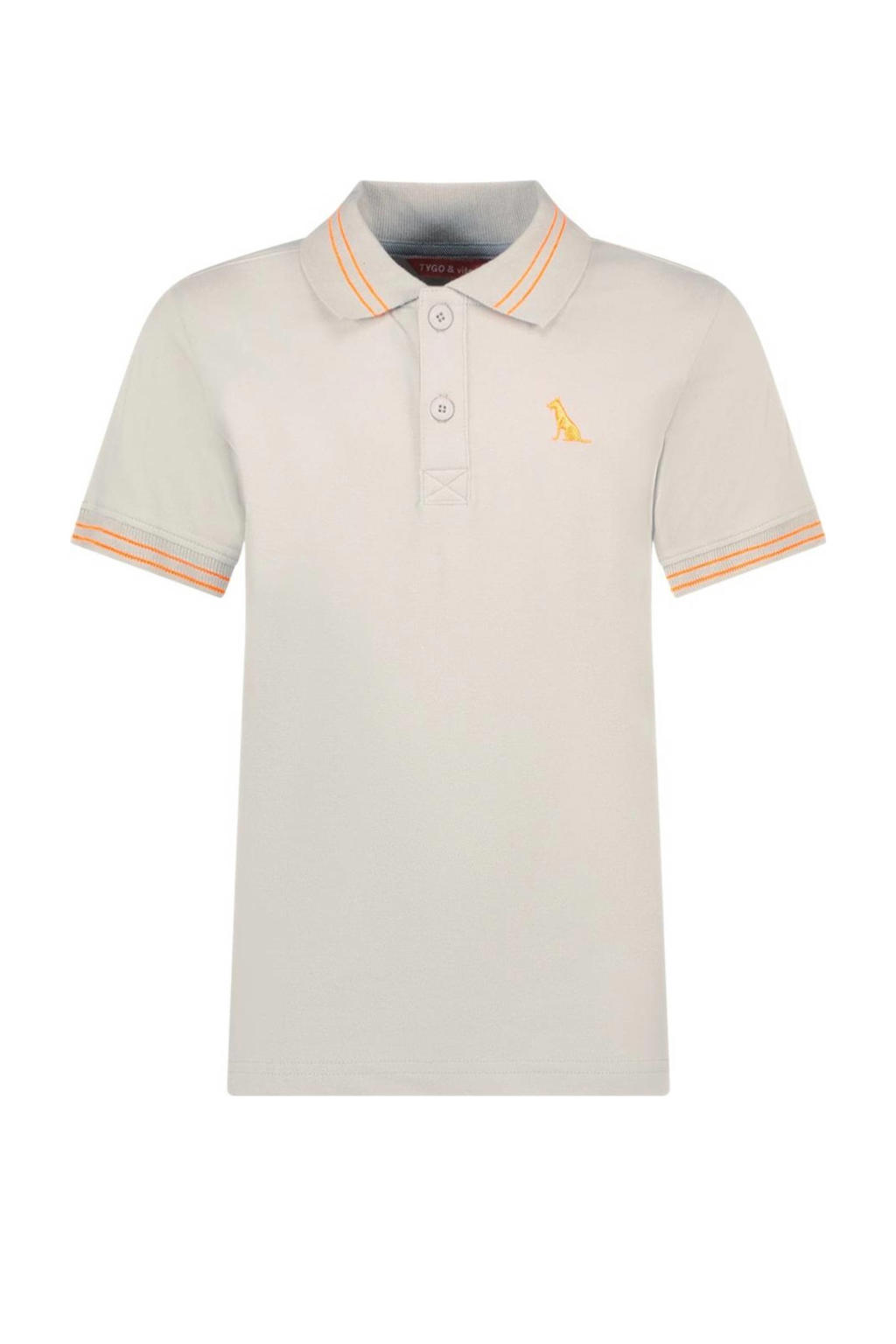 Beige en oranje jongens TYGO & vito polo Milan van katoen met meerkleurige print, korte mouwen en knoopsluiting
