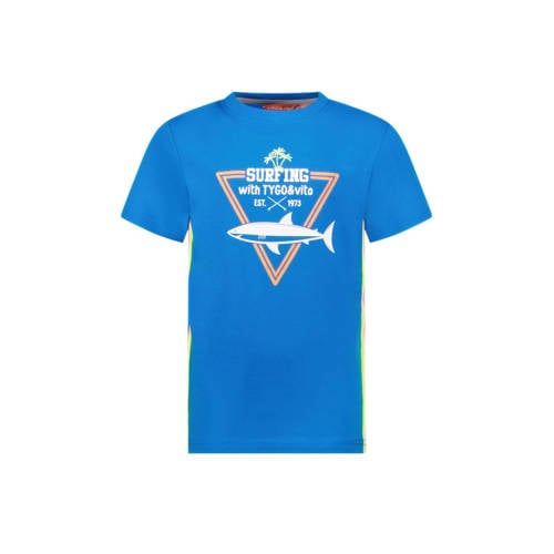 TYGO & vito T-shirt Wessel met contrastbies hardblauw Jongens Stretchkatoen Ronde hals