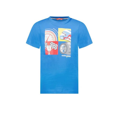TYGO & vito T-shirt Joël met printopdruk felblauw Jongens Katoen Ronde hals - 110/116