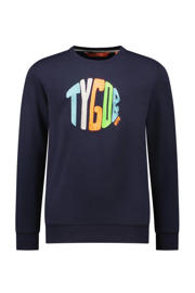 thumbnail: Donkerblauw en multikleurige jongens TYGO & vito sweater Sem met logo dessin, lange mouwen en ronde hals